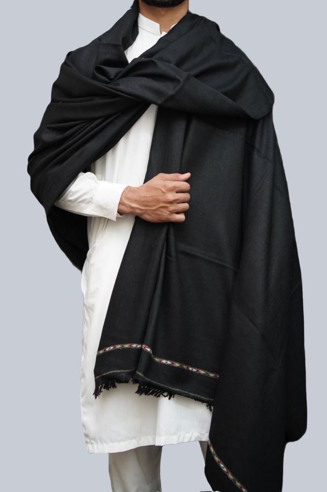 Premium Quality Plain Double Fiber Black Pure Woolen Shawl